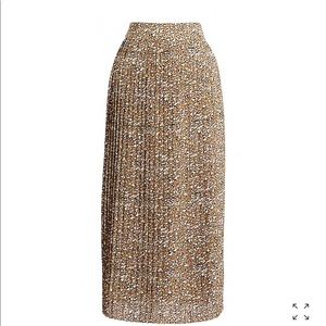J. Crew Factory Pleated Midi Skirt in Tan Multi